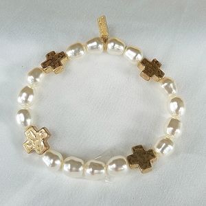 Pearl gold cross bracelet